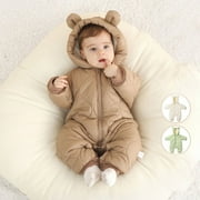 Zwiiyzr Toddler Infant Long Sleeve Onesie Boy Girl Fluffy Jumpsuit Hooded Fleece Rompers 2-24 Months Baby Clothes Soft Pajamas Unisex Thick Warm Outfits Birthday Gift Green